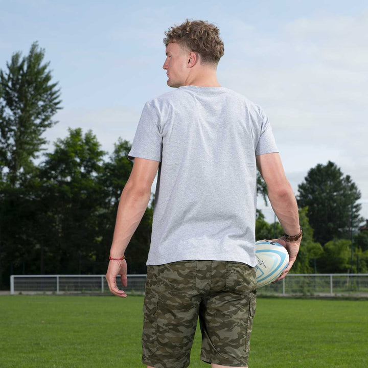T-shirt manga rugby gris