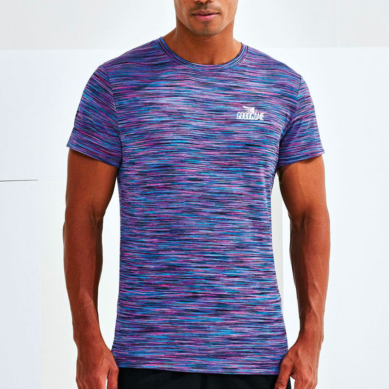 T-shirt performance chiné bleu et rose