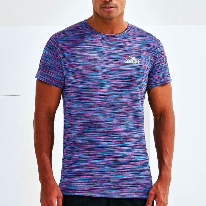 T-shirt performance chiné bleu et rose