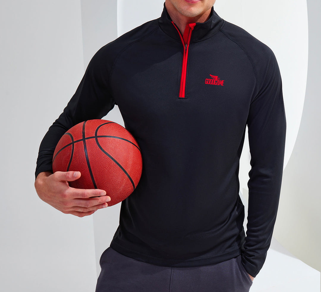 T-shirt performance  zip 1/4 - Noir et rouge